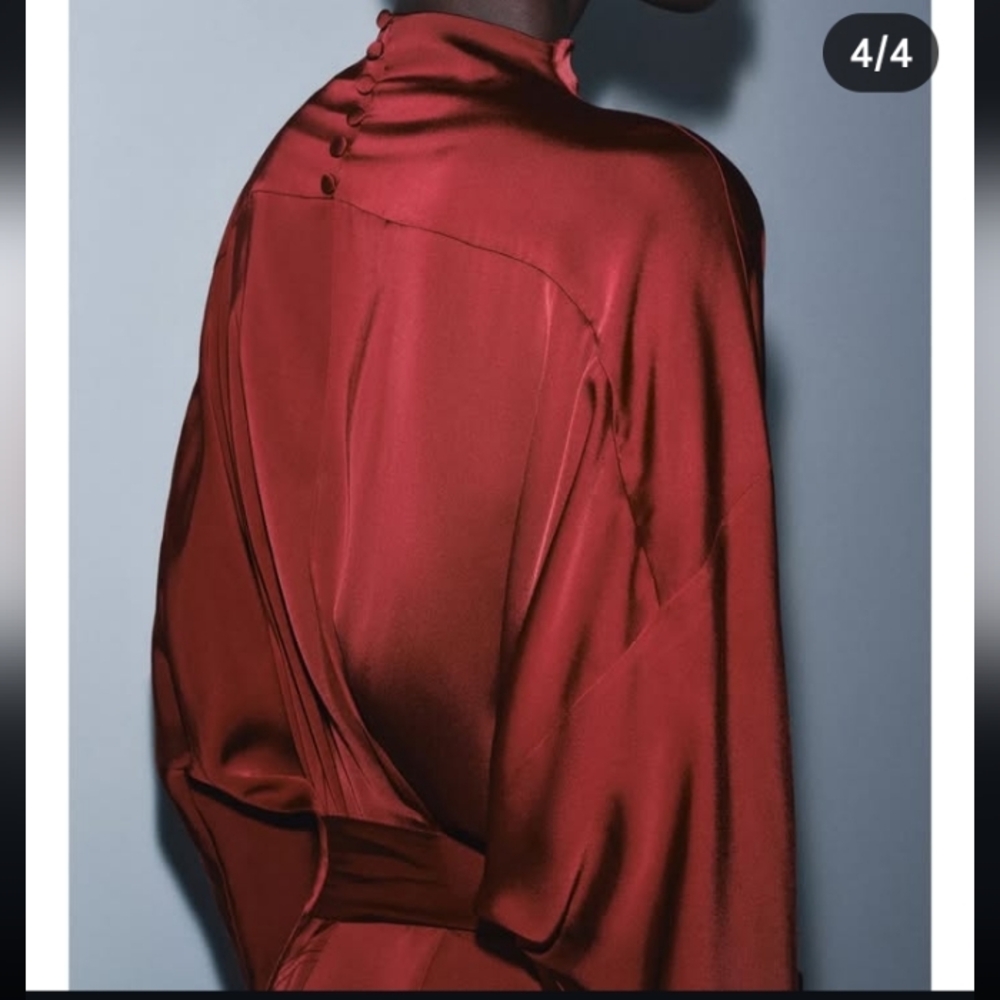 Zara Rust Red Satin Midi Dress - Picture 5 of 6